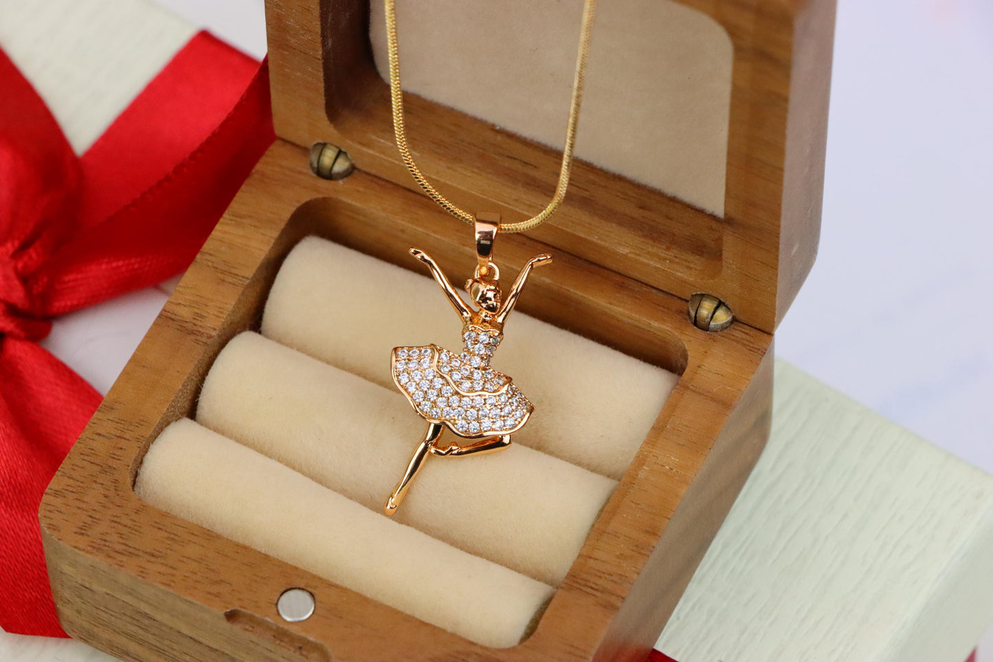 Elegant Ballerina Rose Gold Pendant with CZ Stones, XPPT1259 (2126-5)