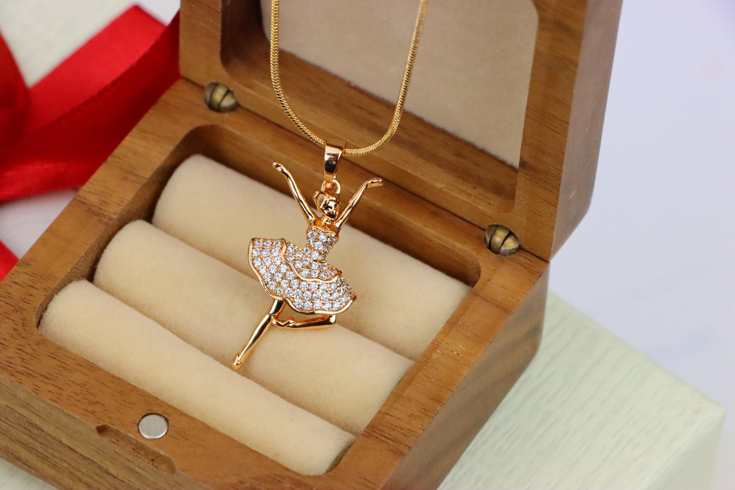Elegant Ballerina Rose Gold Pendant with CZ Stones, XPPT1259 (2126-5)