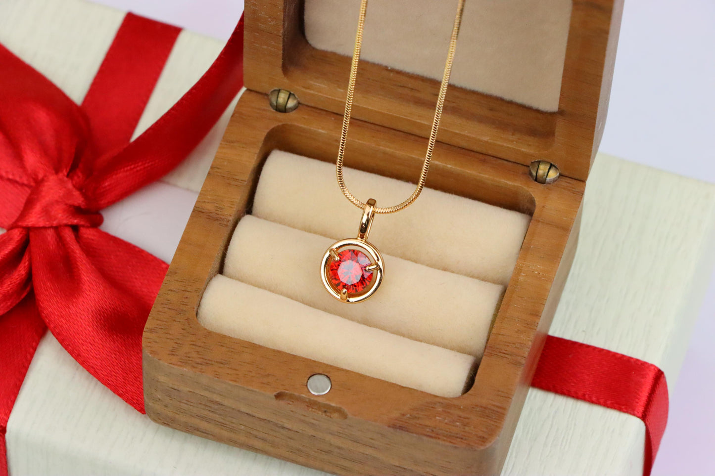 Elegant Round Red Crystal Pendant in Gold Plated Brass, XPPT1702 (2150-6)