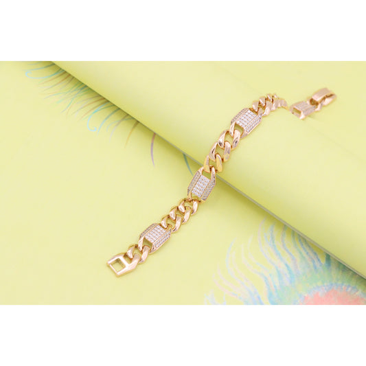 Bold Rose Gold Curb Chain Bracelet with Sparkling Accent Panels, XPBL0941 (2094-10)