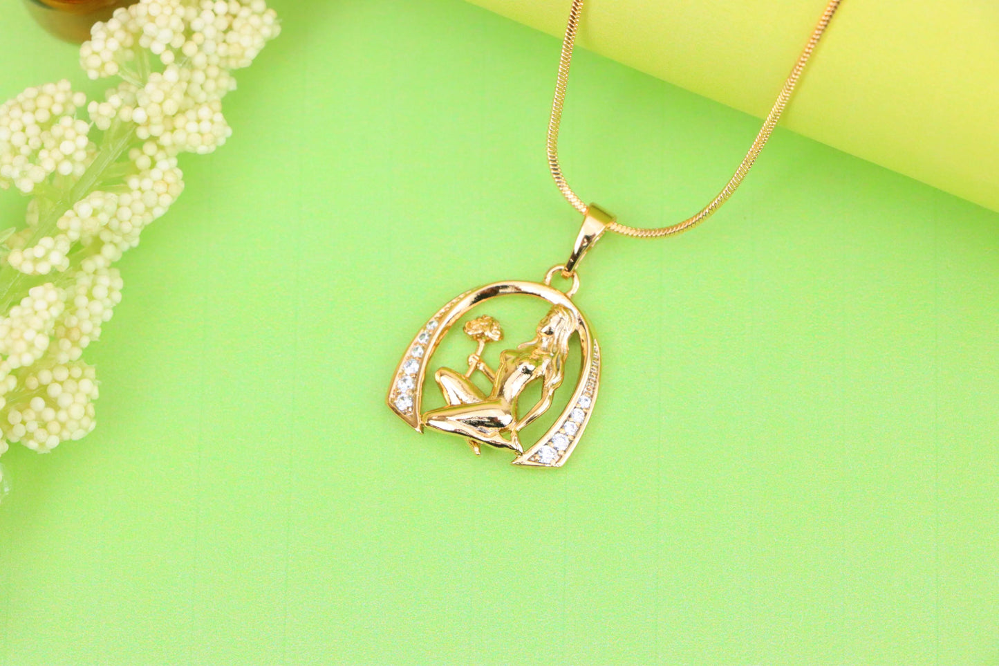 Zodiac-Inspired Rose Gold Pendant with Elegant Female Figure, XPPT1260 (2126-6)