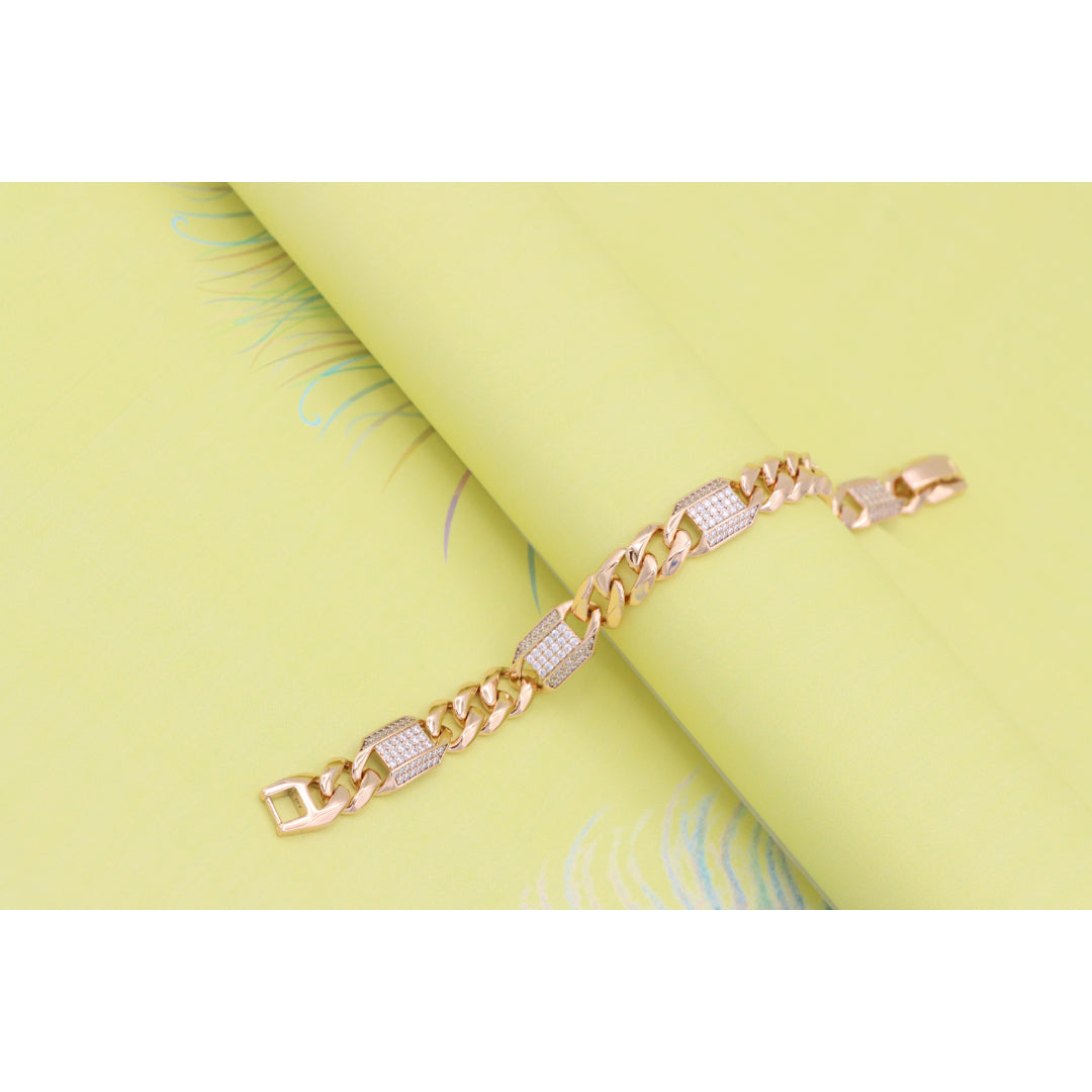 Bold Rose Gold Curb Chain Bracelet with Sparkling Accent Panels, XPBL0941 (2094-10)