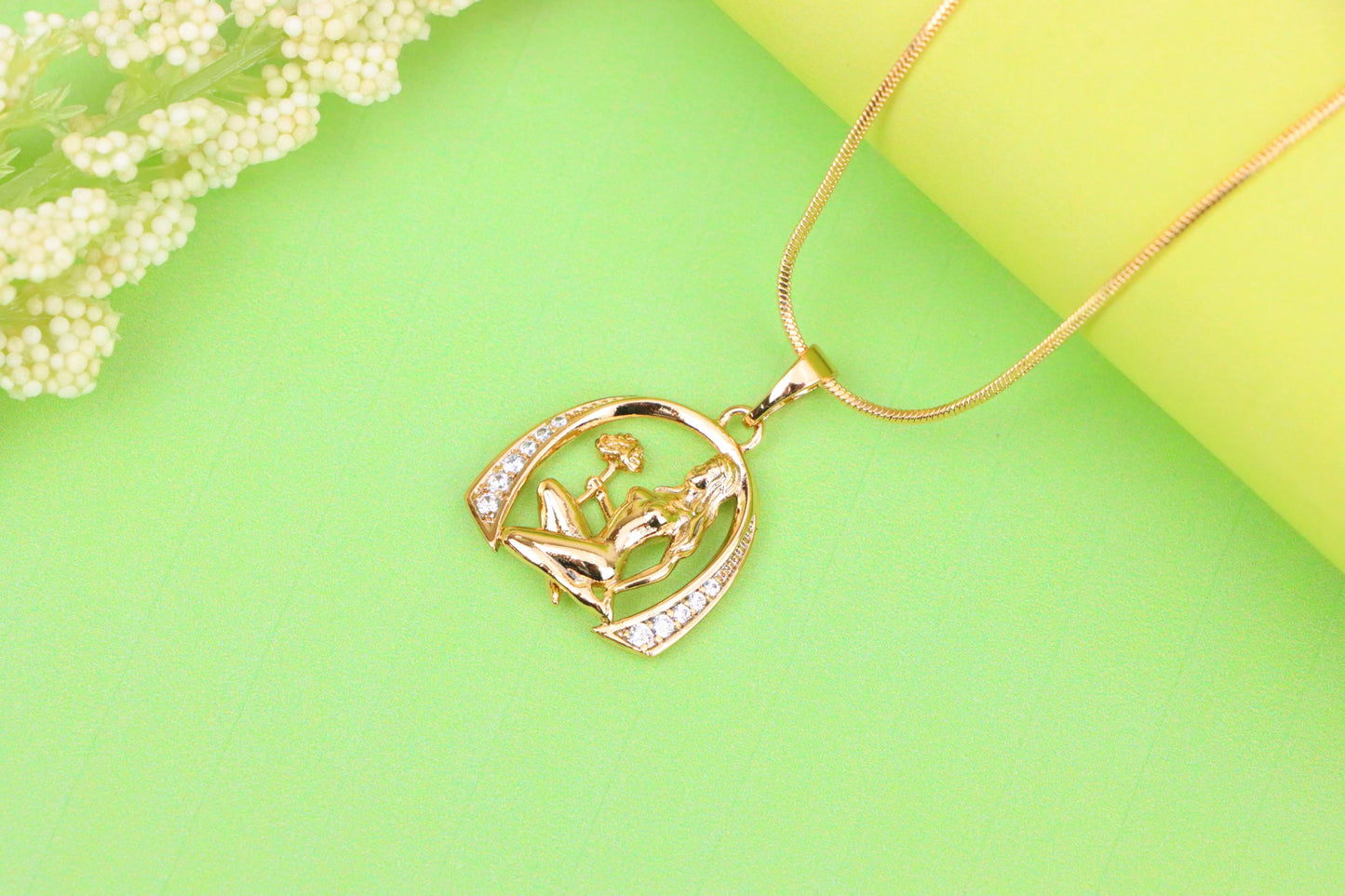 Zodiac-Inspired Rose Gold Pendant with Elegant Female Figure, XPPT1260 (2126-6)