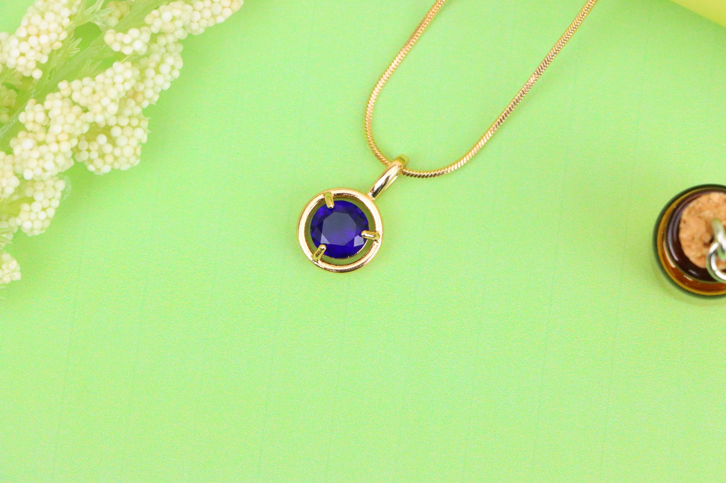 Deep Blue Round Pendant in Gold Plated Brass – Timeless Elegance, XPPT1703 (2150-6)