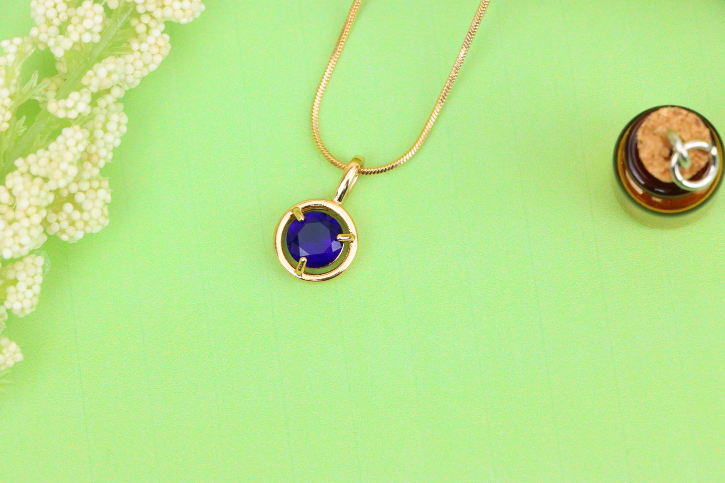 Deep Blue Round Pendant in Gold Plated Brass – Timeless Elegance, XPPT1703 (2150-6)