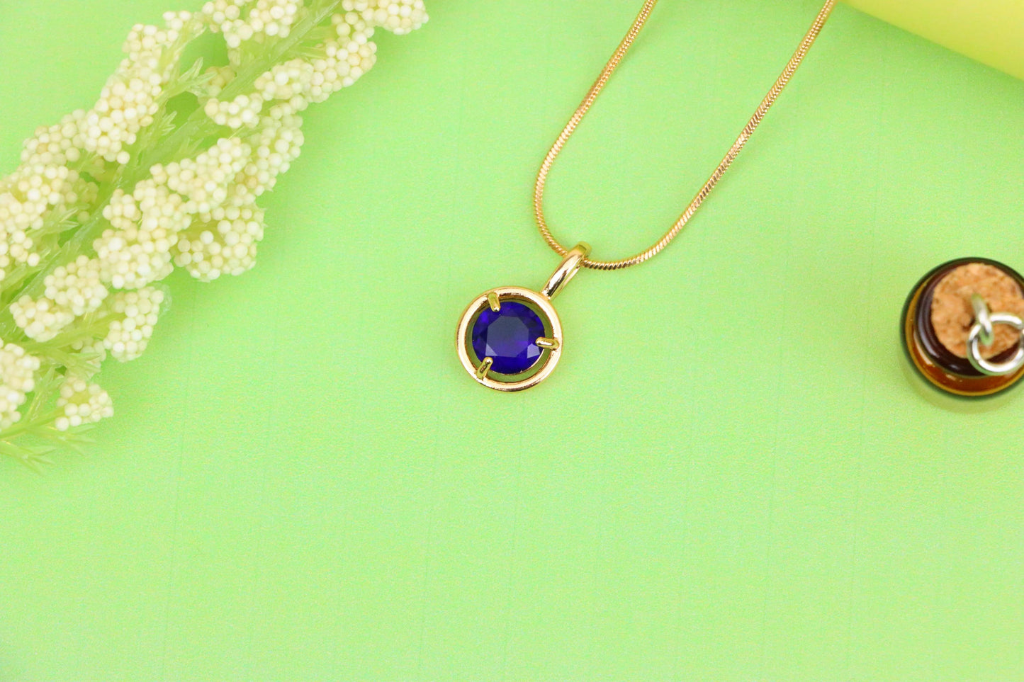 Deep Blue Round Pendant in Gold Plated Brass – Timeless Elegance, XPPT1703 (2150-6)