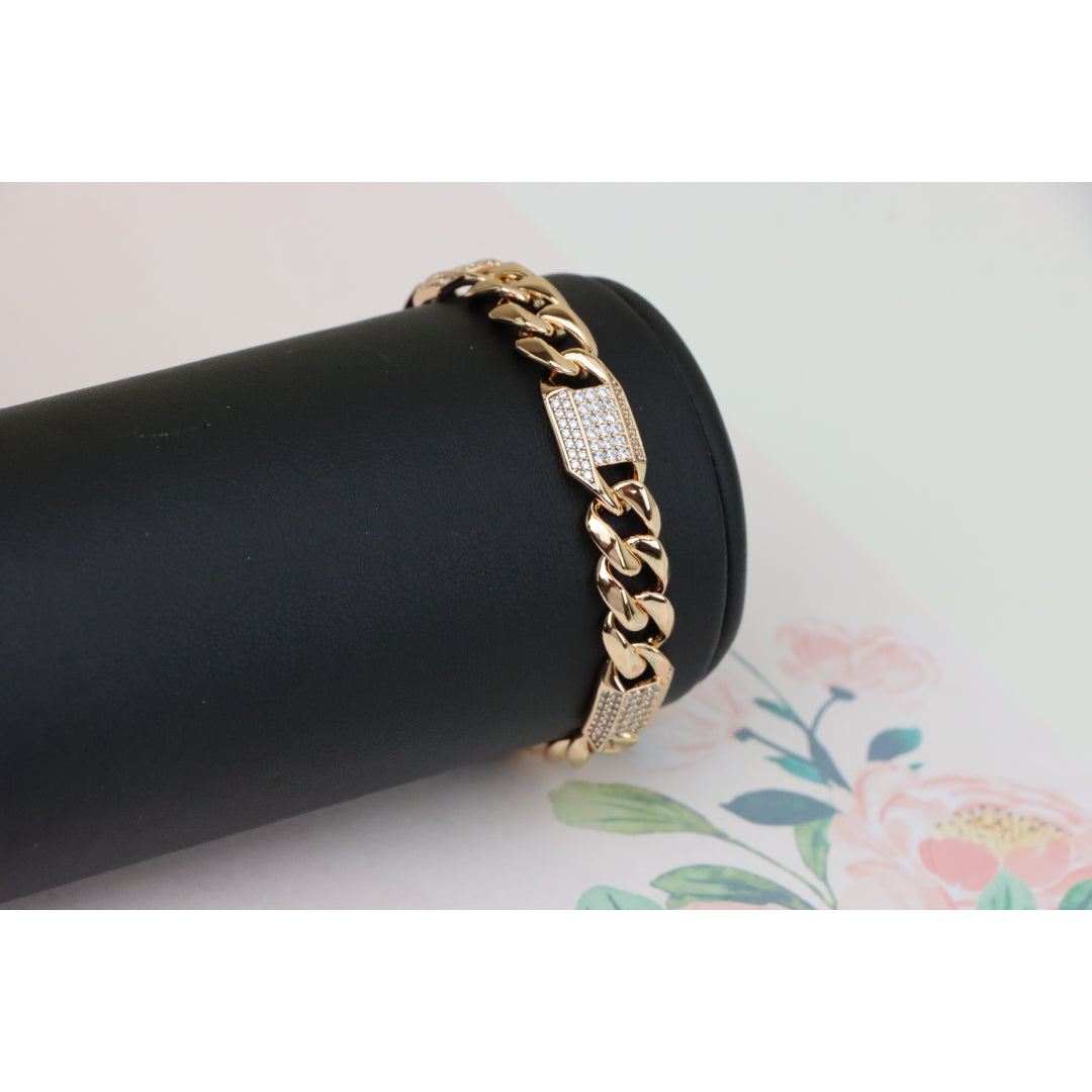 Bold Rose Gold Curb Chain Bracelet with Sparkling Accent Panels, XPBL0941 (2094-10)