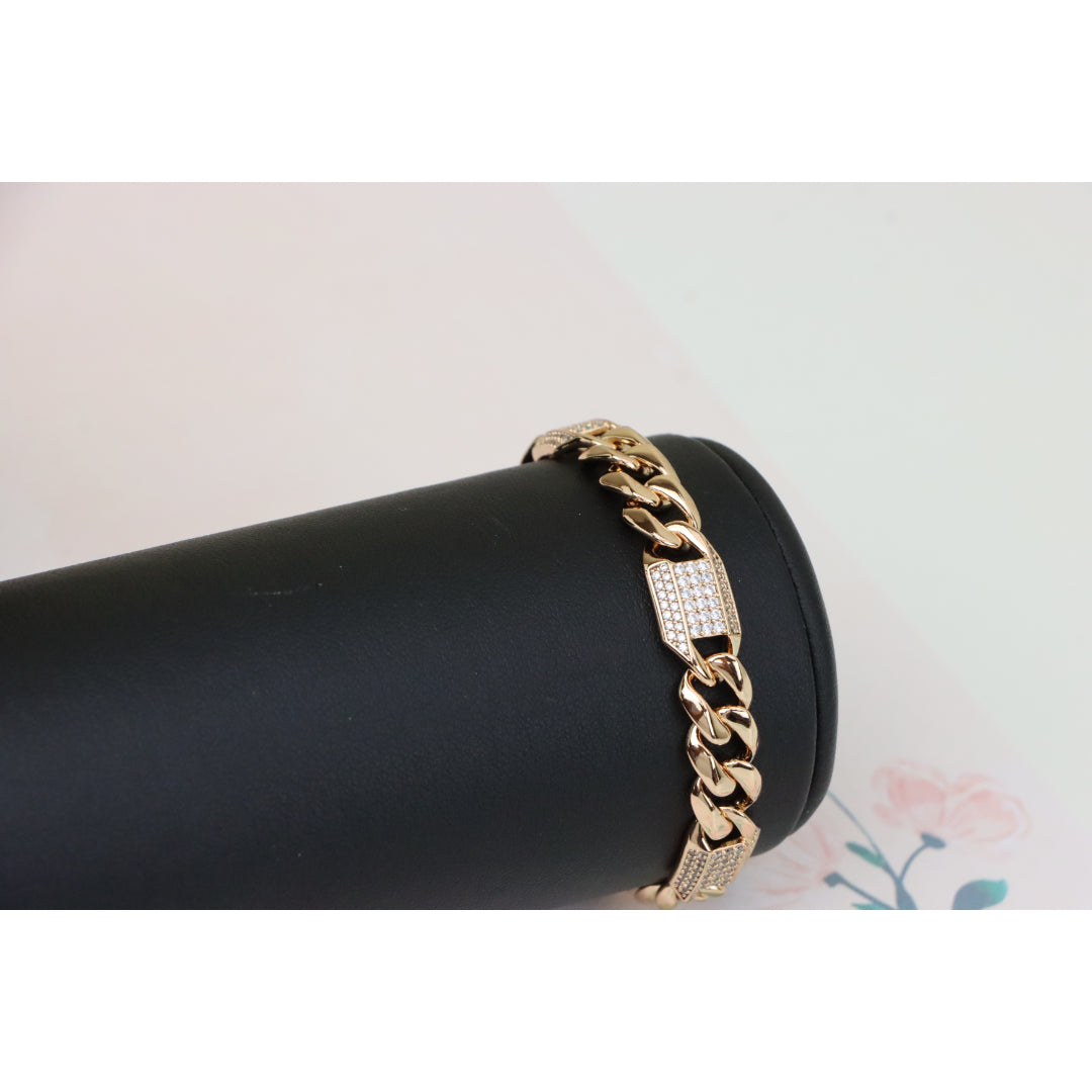 Bold Rose Gold Curb Chain Bracelet with Sparkling Accent Panels, XPBL0941 (2094-10)