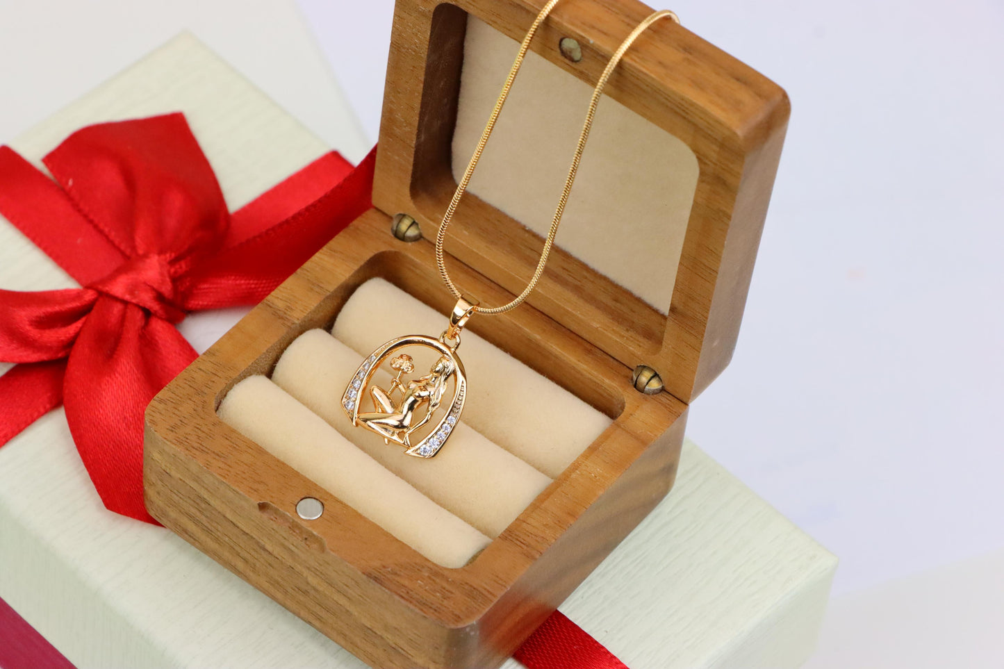 Zodiac-Inspired Rose Gold Pendant with Elegant Female Figure, XPPT1260 (2126-6)