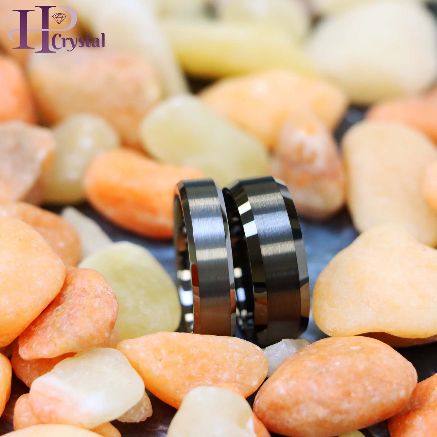 Gun Metal IP Plated Brushed Center Shiny Beveled Edge 8mm/6mm Tungsten Ring