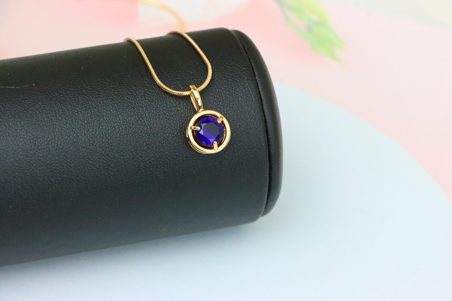 Deep Blue Round Pendant in Gold Plated Brass – Timeless Elegance, XPPT1703 (2150-6)