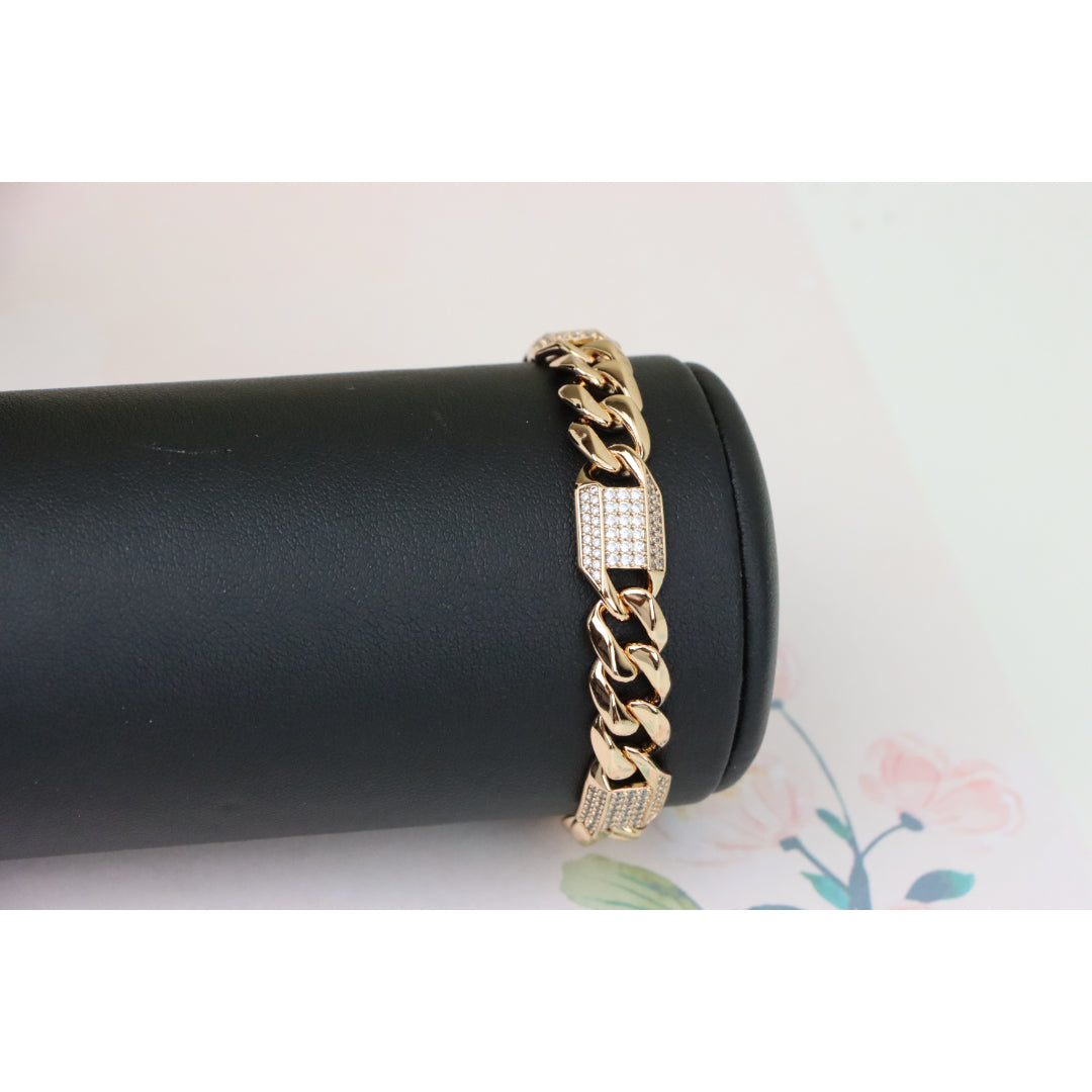 Bold Rose Gold Curb Chain Bracelet with Sparkling Accent Panels, XPBL0941 (2094-10)