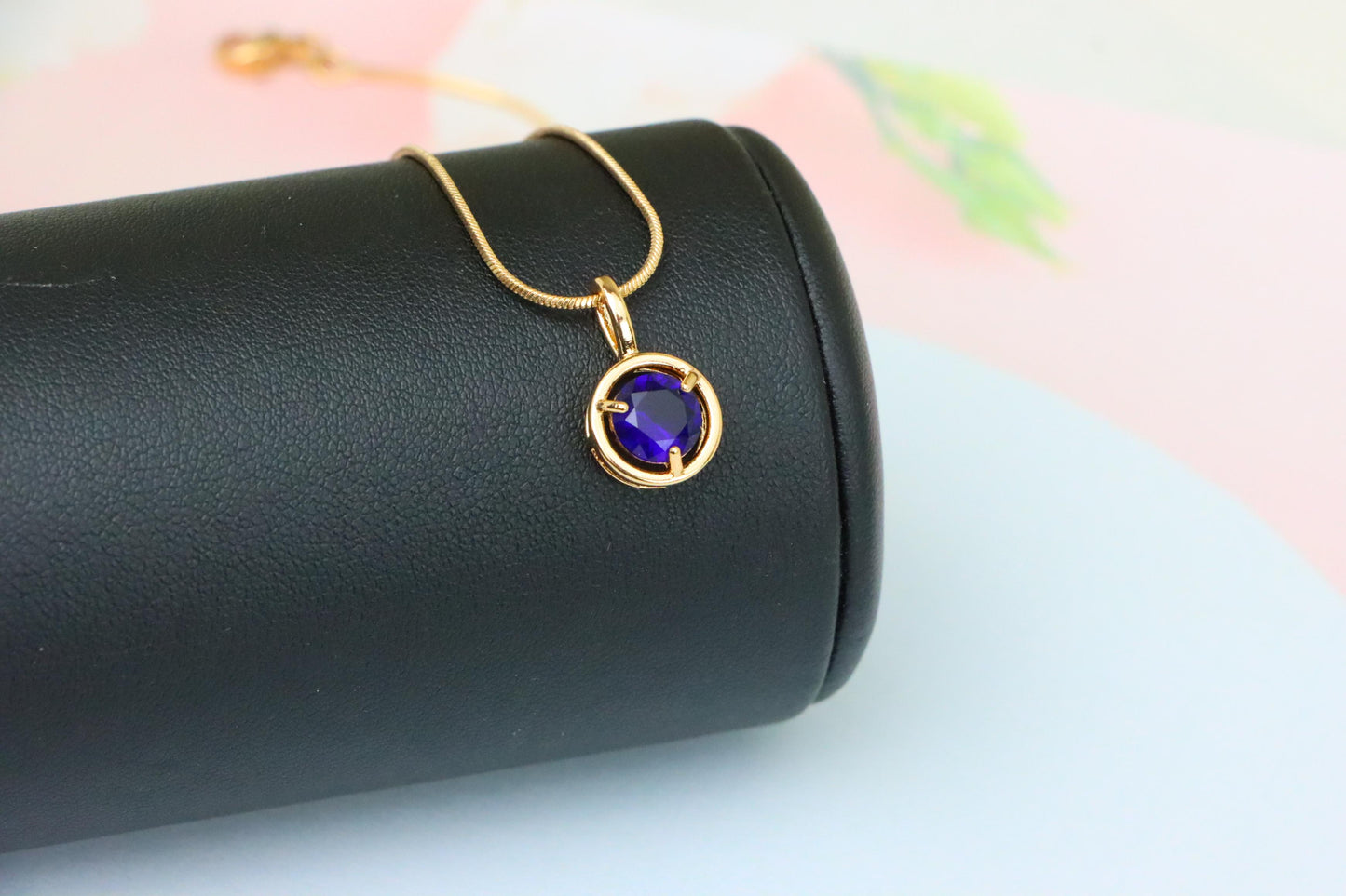 Deep Blue Round Pendant in Gold Plated Brass – Timeless Elegance, XPPT1703 (2150-6)