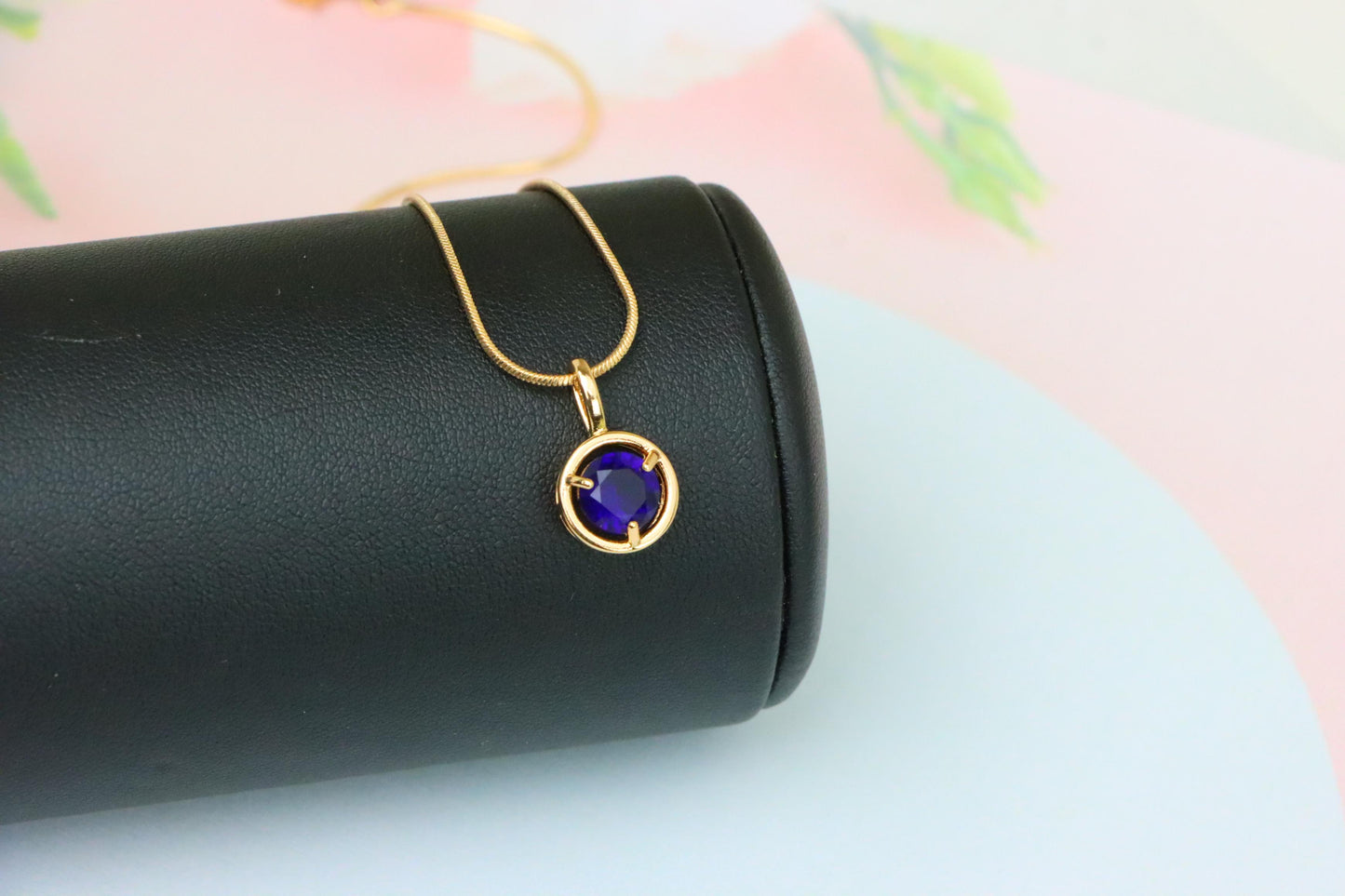 Deep Blue Round Pendant in Gold Plated Brass – Timeless Elegance, XPPT1703 (2150-6)