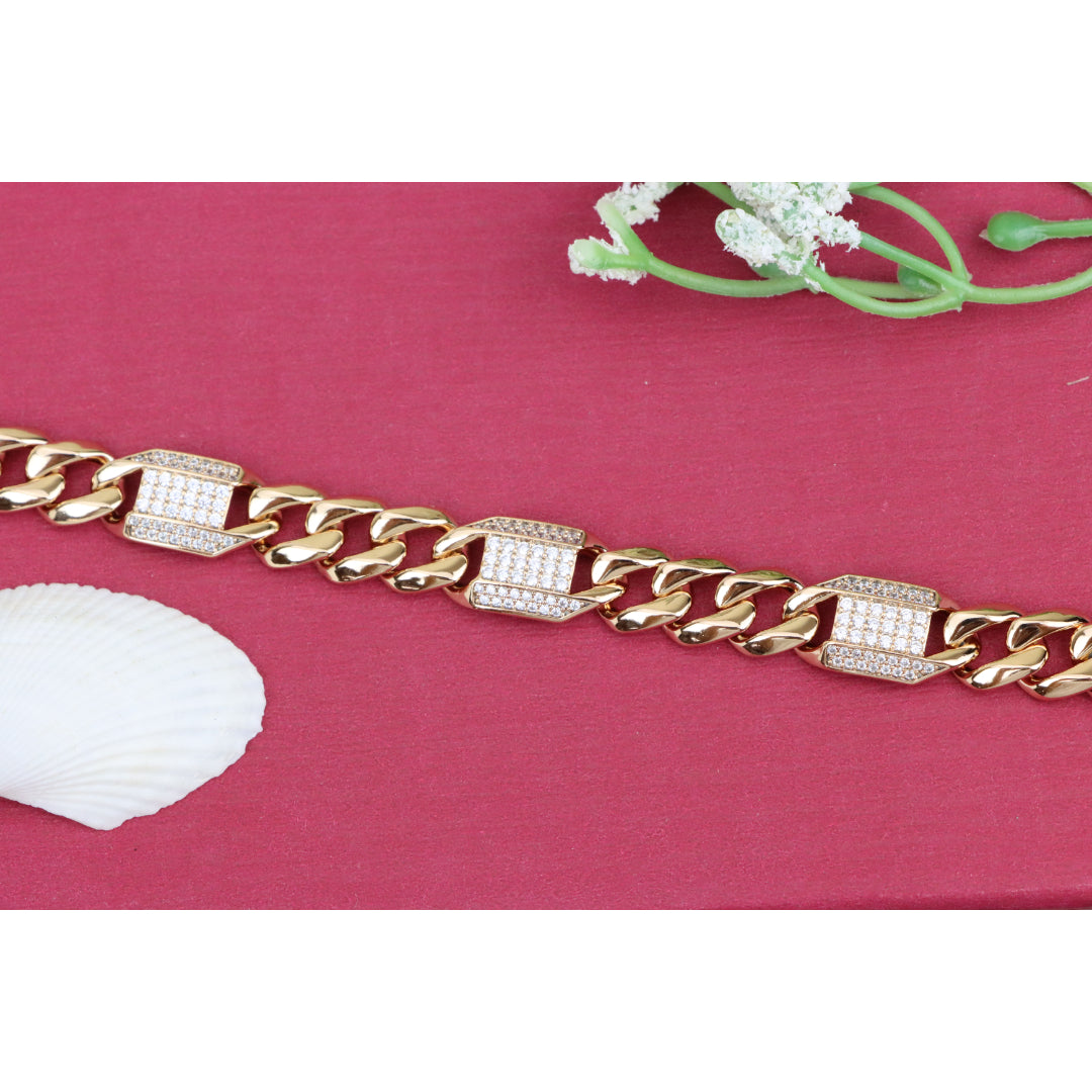 Bold Rose Gold Curb Chain Bracelet with Sparkling Accent Panels, XPBL0941 (2094-10)