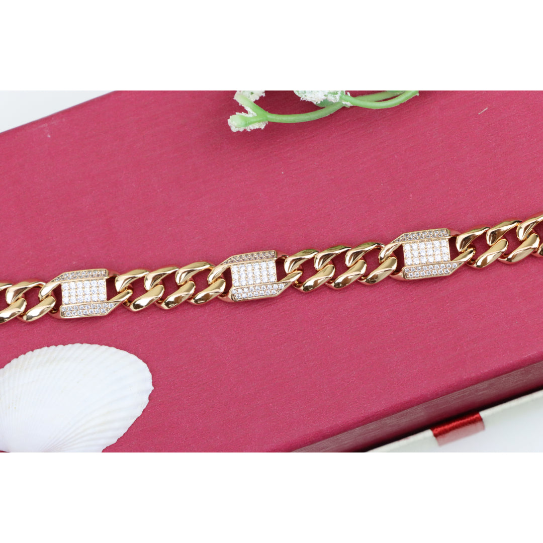 Bold Rose Gold Curb Chain Bracelet with Sparkling Accent Panels, XPBL0941 (2094-10)
