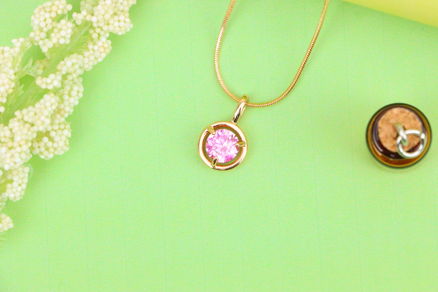 Sparkling Pink Round Pendant in Gold Finish – Delicate & Elegant, XPPT1704 (2150-6)