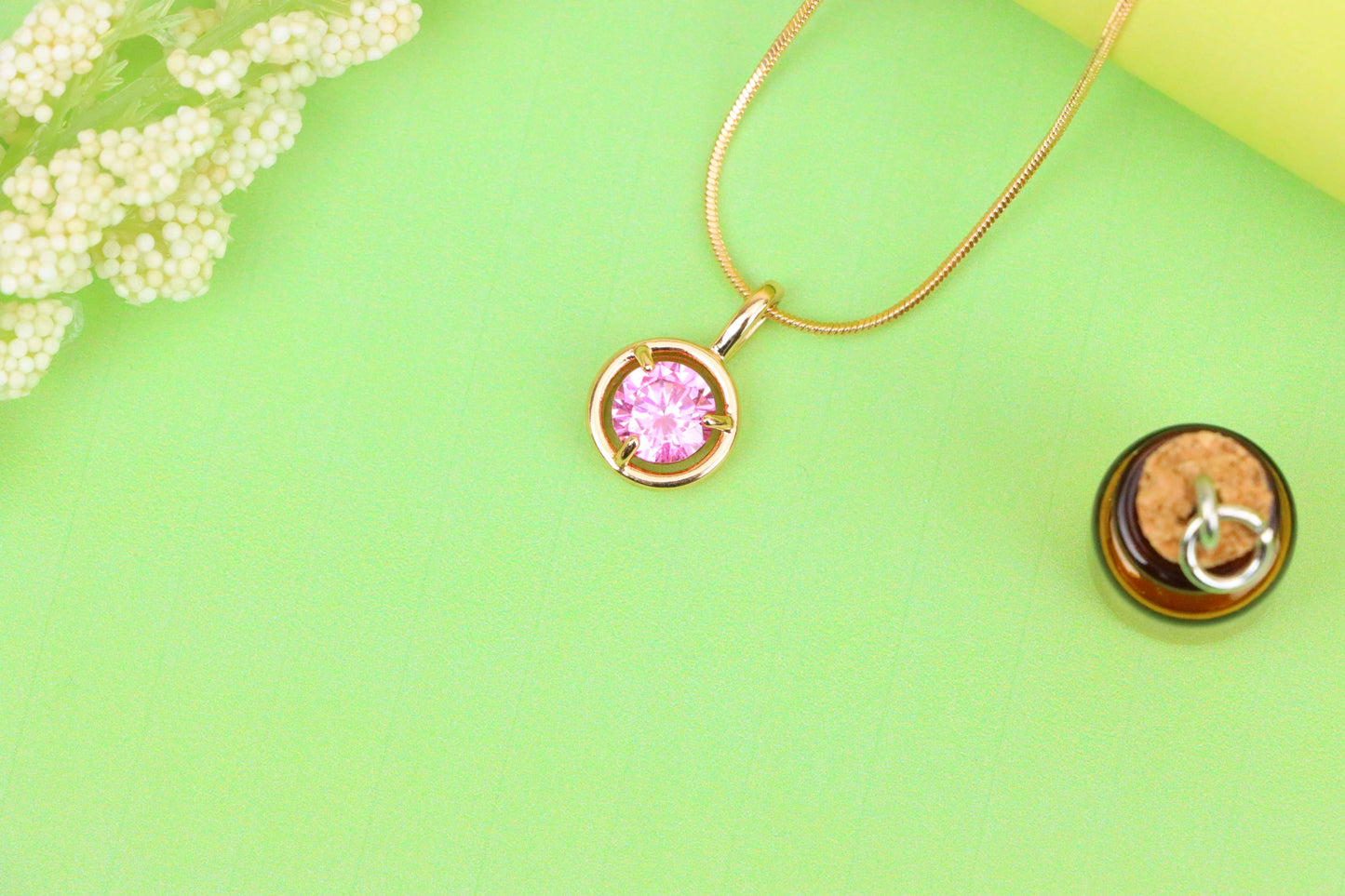 Sparkling Pink Round Pendant in Gold Finish – Delicate & Elegant, XPPT1704 (2150-6)