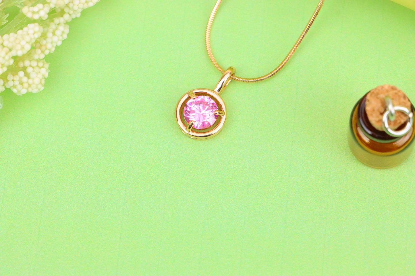 Sparkling Pink Round Pendant in Gold Finish – Delicate & Elegant, XPPT1704 (2150-6)