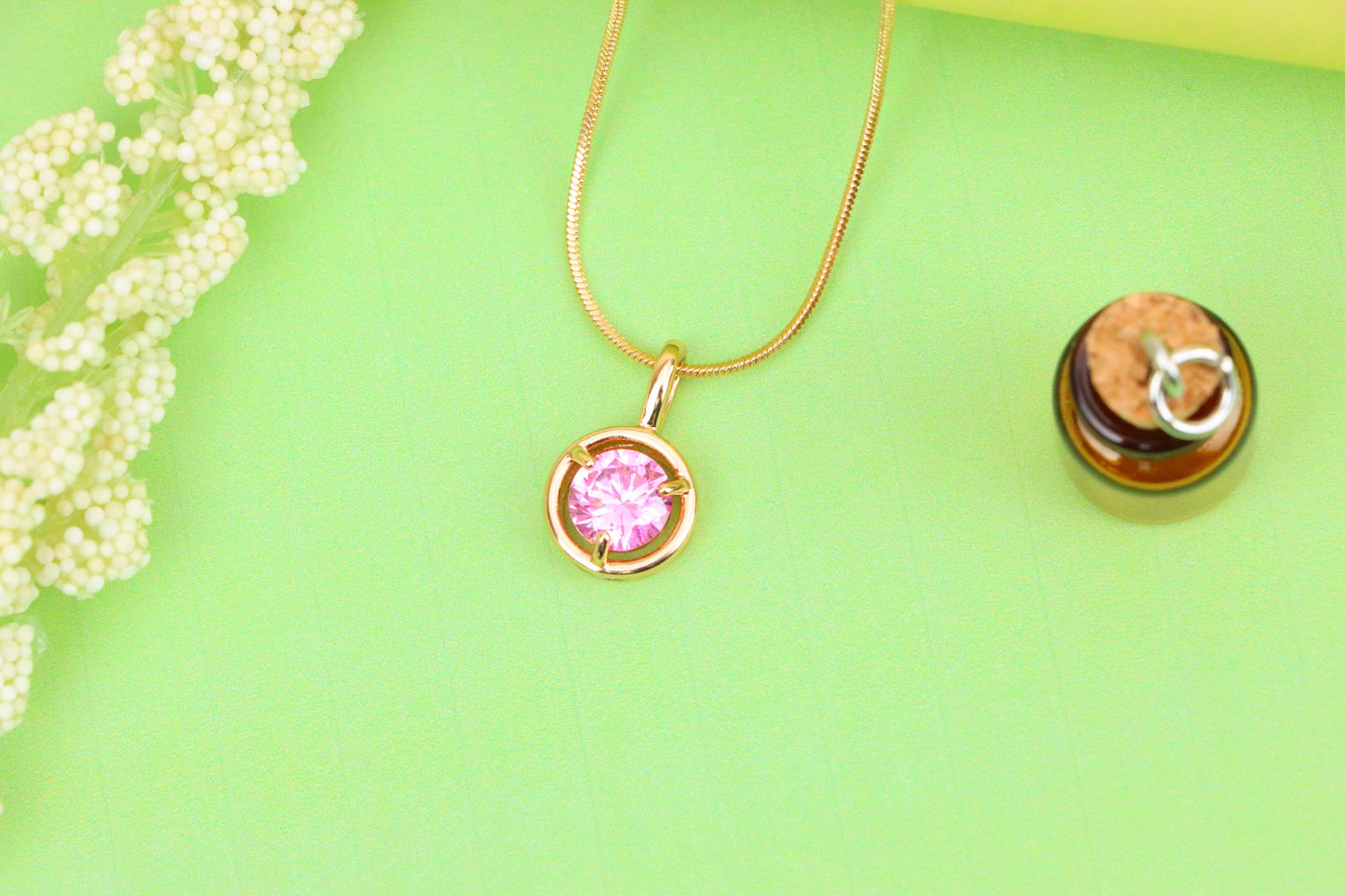 Sparkling Pink Round Pendant in Gold Finish – Delicate & Elegant, XPPT1704 (2150-6)