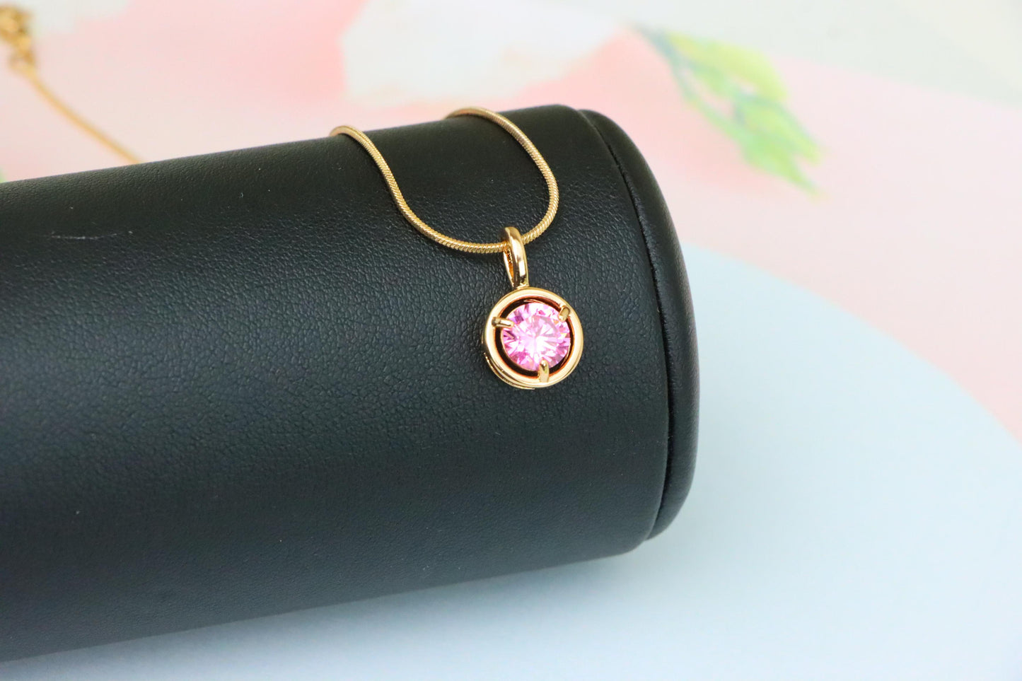 Sparkling Pink Round Pendant in Gold Finish – Delicate & Elegant, XPPT1704 (2150-6)