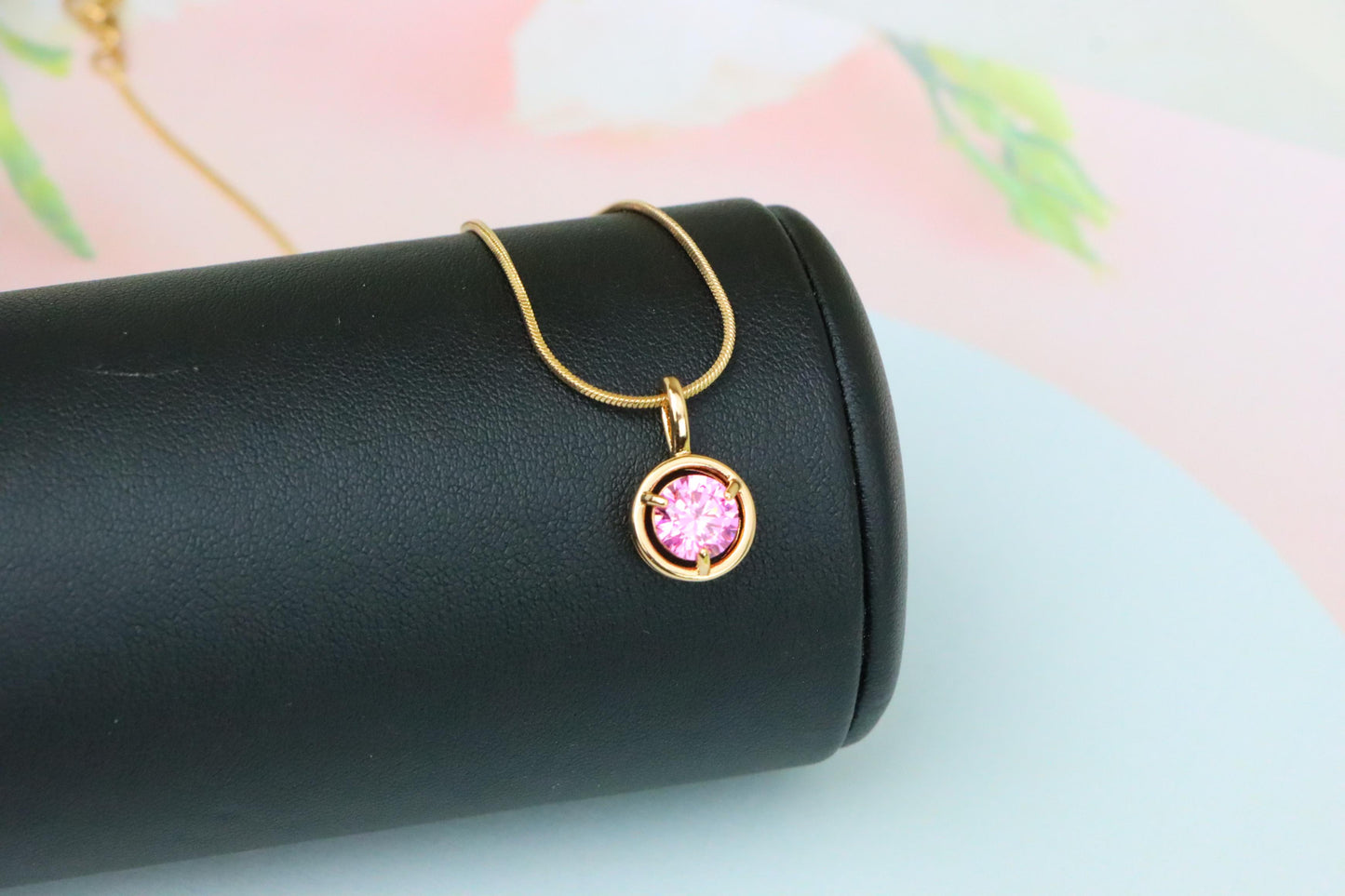 Sparkling Pink Round Pendant in Gold Finish – Delicate & Elegant, XPPT1704 (2150-6)