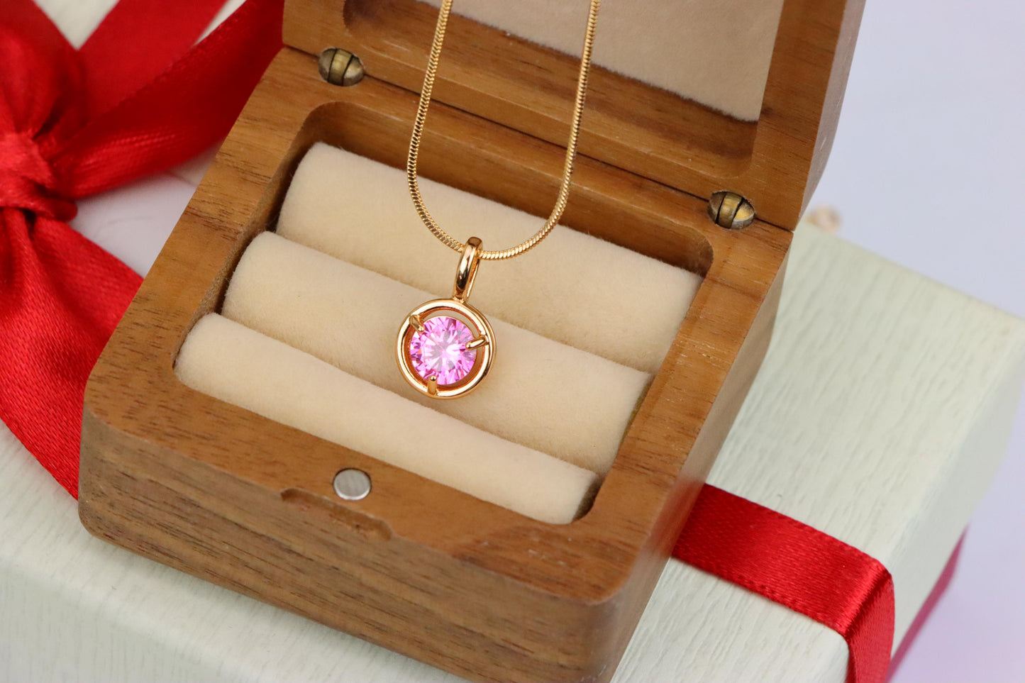 Sparkling Pink Round Pendant in Gold Finish – Delicate & Elegant, XPPT1704 (2150-6)