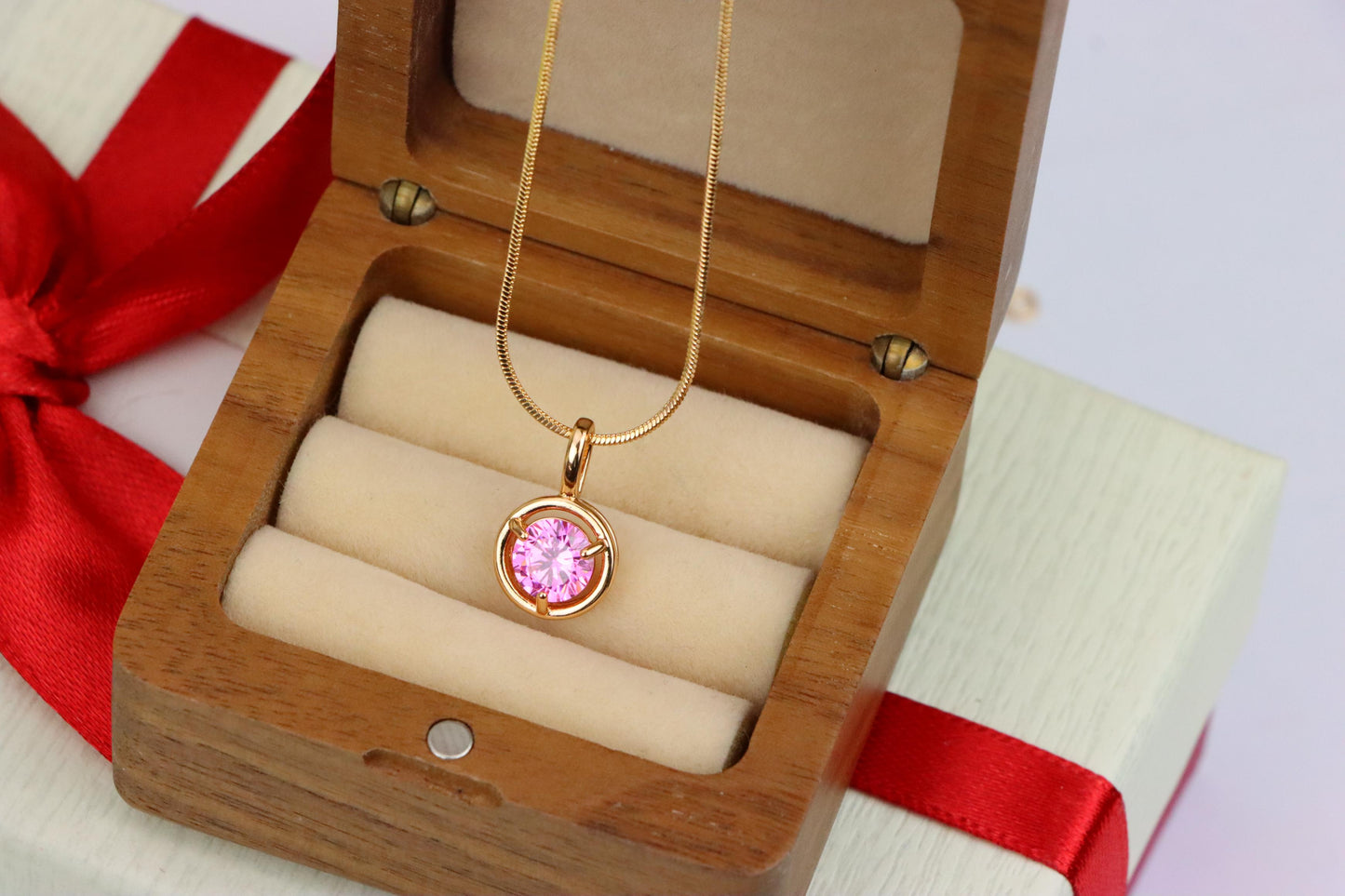 Sparkling Pink Round Pendant in Gold Finish – Delicate & Elegant, XPPT1704 (2150-6)