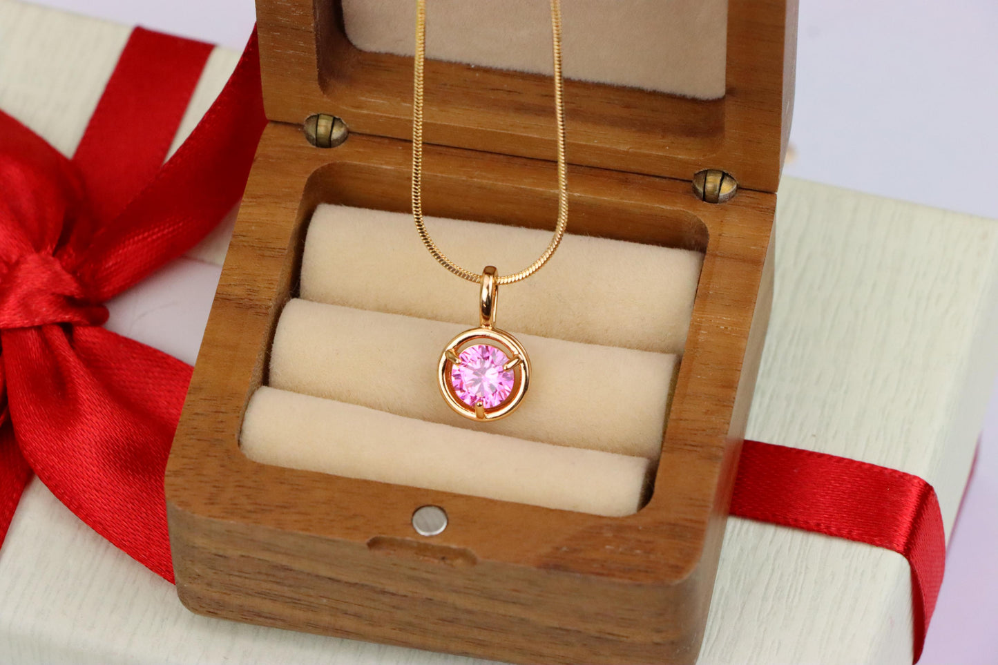 Sparkling Pink Round Pendant in Gold Finish – Delicate & Elegant, XPPT1704 (2150-6)