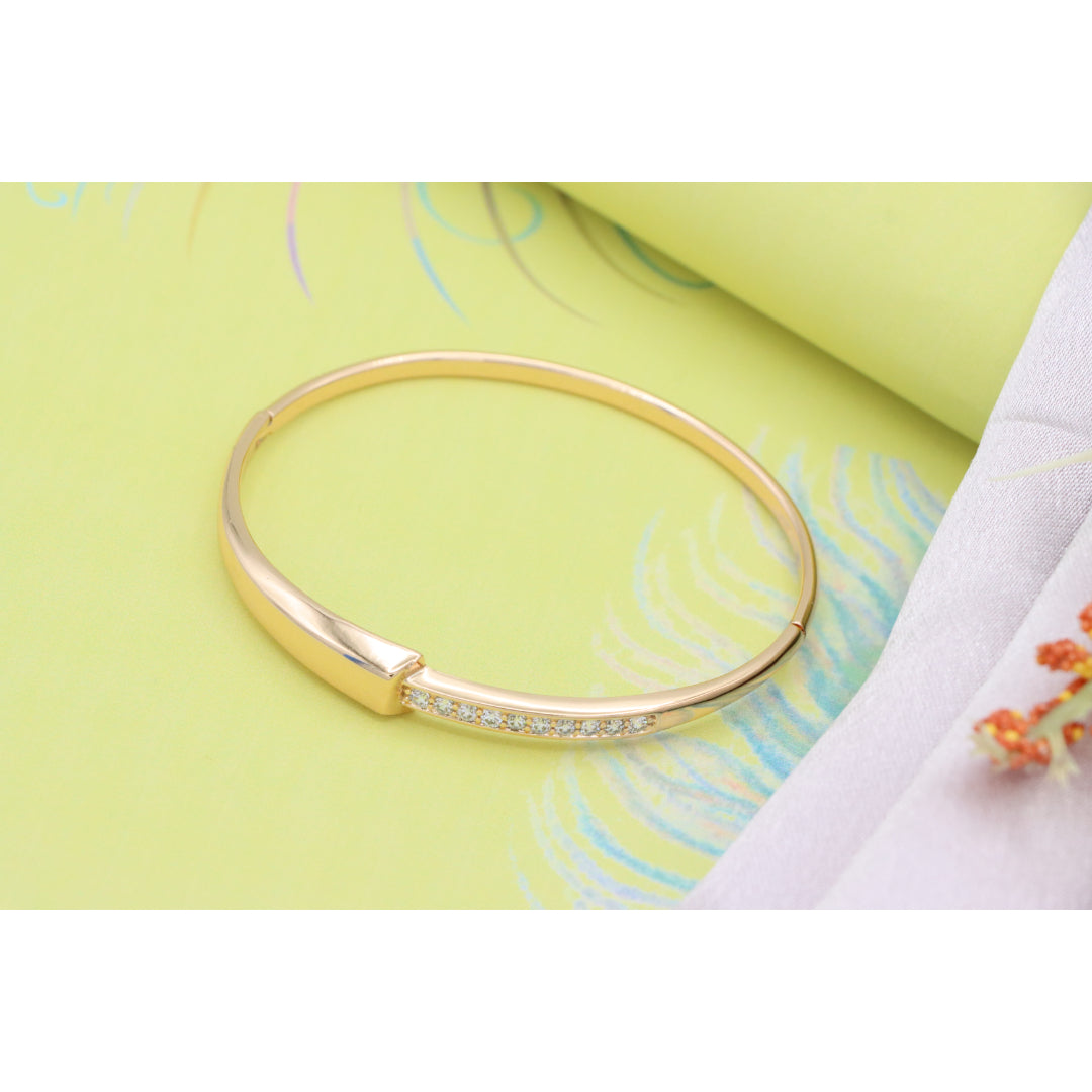 Minimalist Rose Gold Bangle with Sleek Cubic Zirconia Accent Line, XPBL0555 (2056-5)