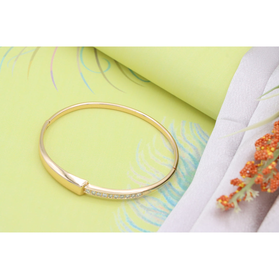 Minimalist Rose Gold Bangle with Sleek Cubic Zirconia Accent Line, XPBL0555 (2056-5)
