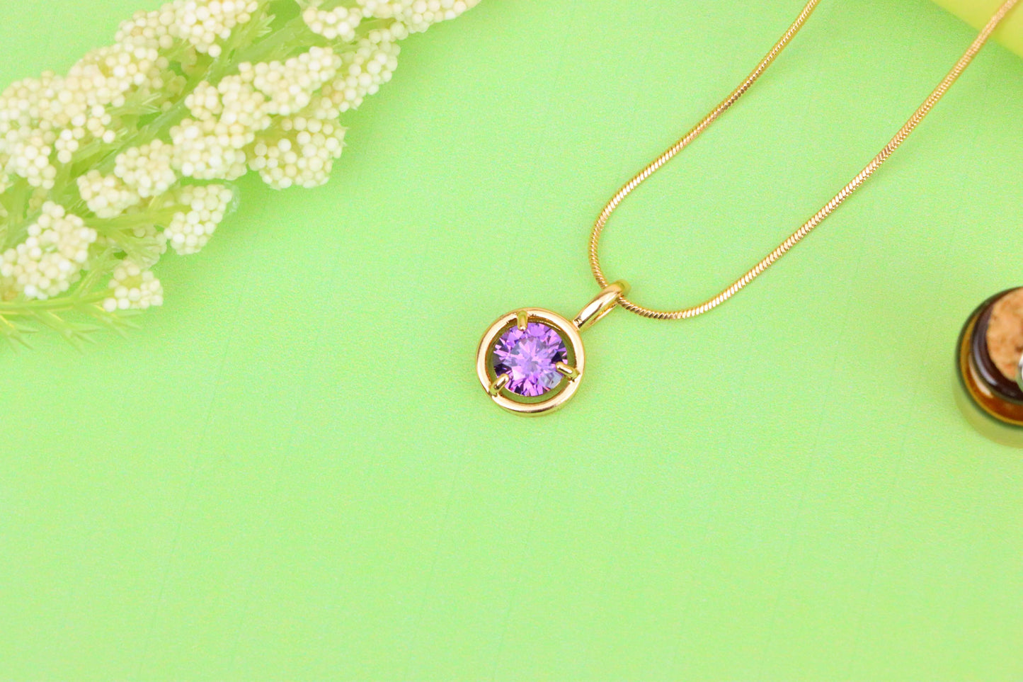 Round Purple Pendant with Gold Finish – Subtle Elegance for Daily Wear,XPPT1705 (2150-6)