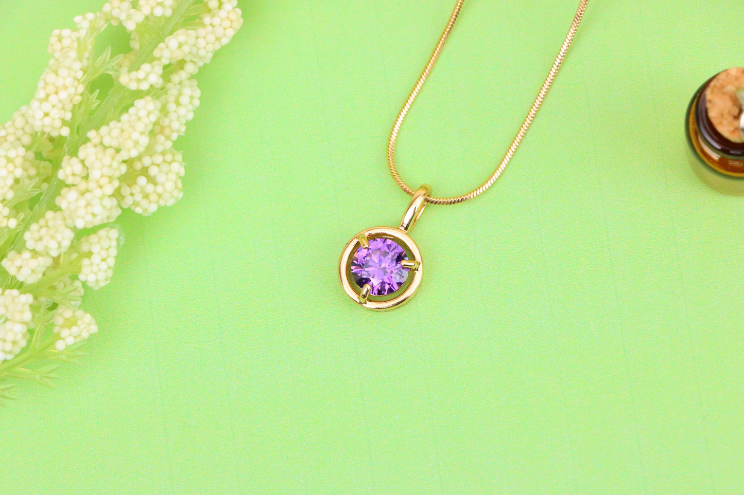 Round Purple Pendant with Gold Finish – Subtle Elegance for Daily Wear,XPPT1705 (2150-6)