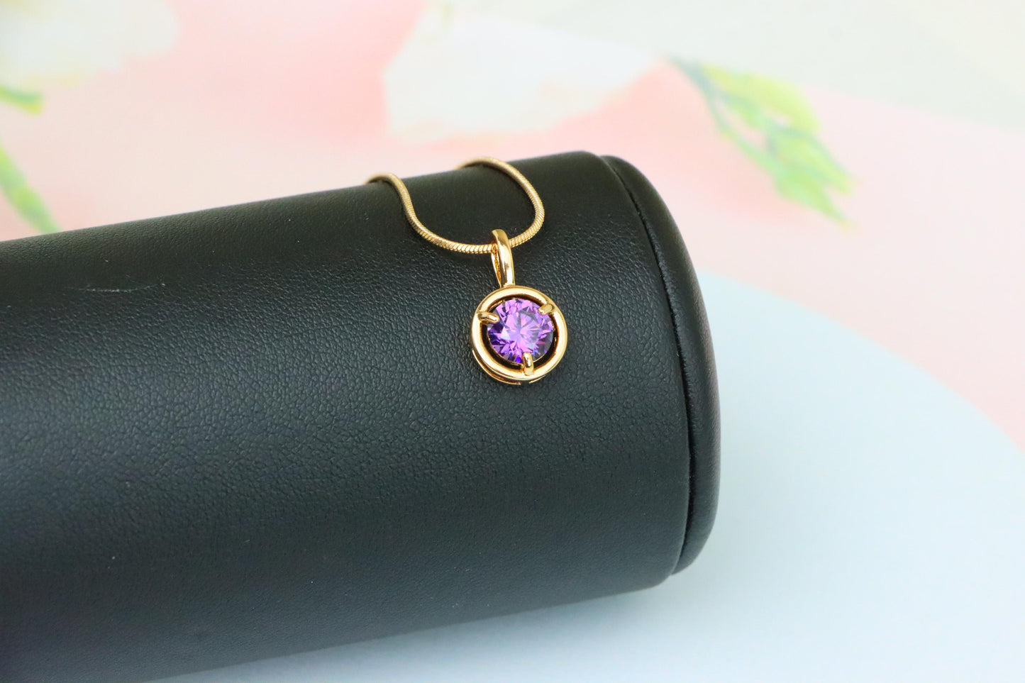 Round Purple Pendant with Gold Finish – Subtle Elegance for Daily Wear,XPPT1705 (2150-6)
