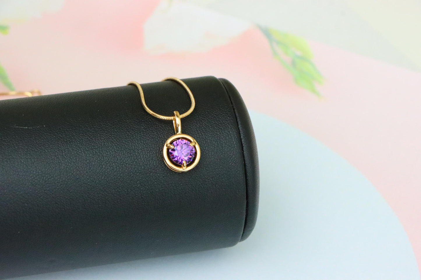 Round Purple Pendant with Gold Finish – Subtle Elegance for Daily Wear,XPPT1705 (2150-6)