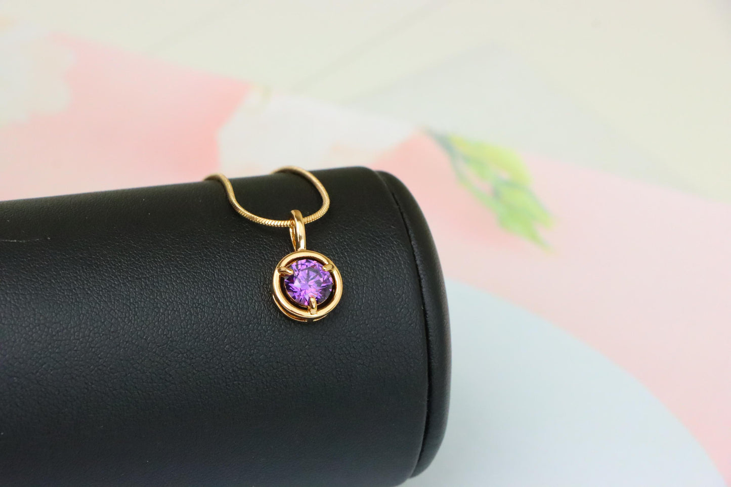 Round Purple Pendant with Gold Finish – Subtle Elegance for Daily Wear,XPPT1705 (2150-6)