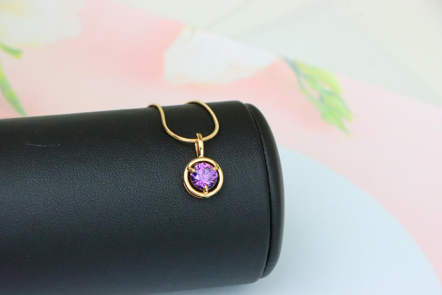 Round Purple Pendant with Gold Finish – Subtle Elegance for Daily Wear,XPPT1705 (2150-6)