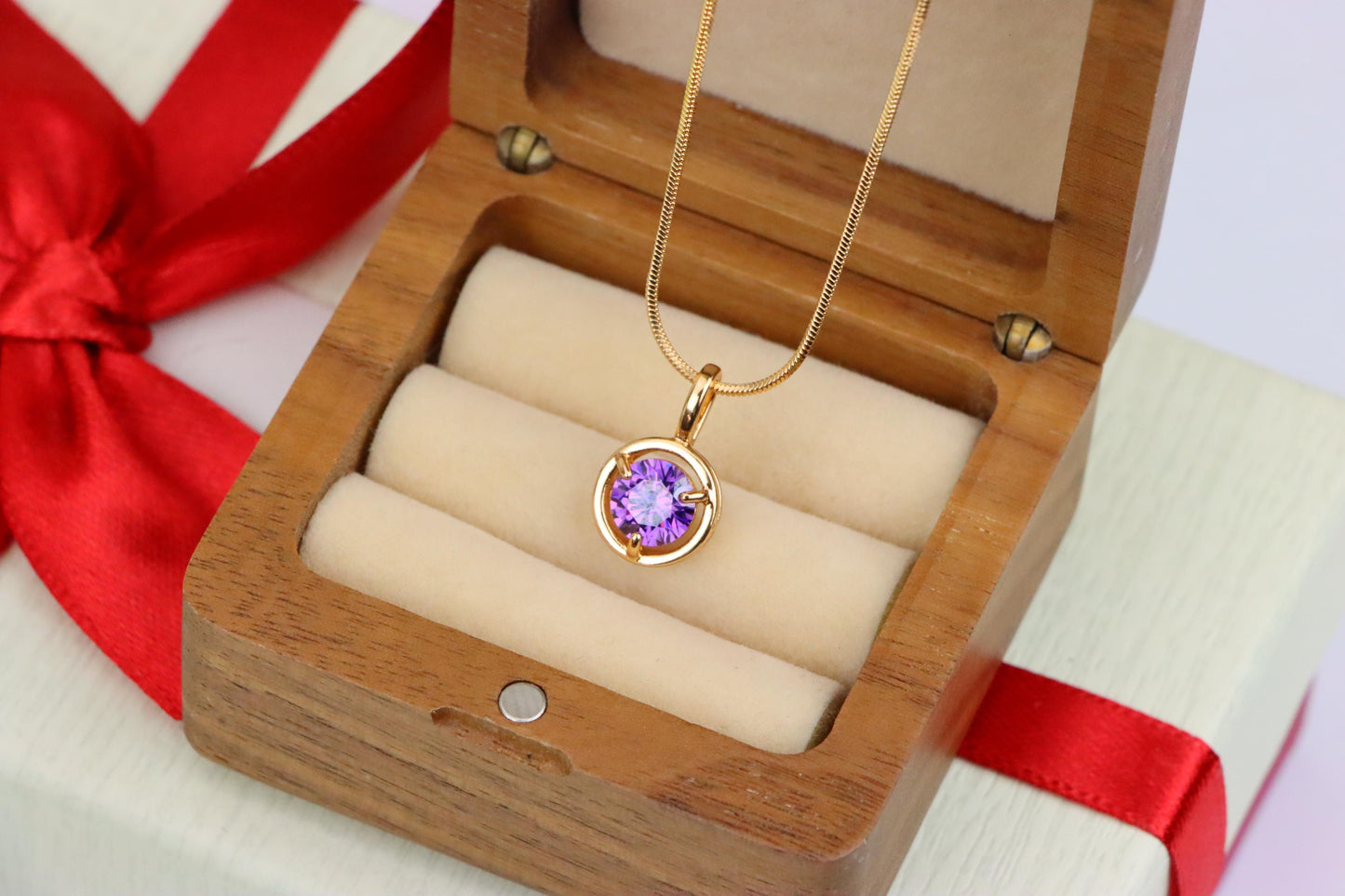 Round Purple Pendant with Gold Finish – Subtle Elegance for Daily Wear,XPPT1705 (2150-6)
