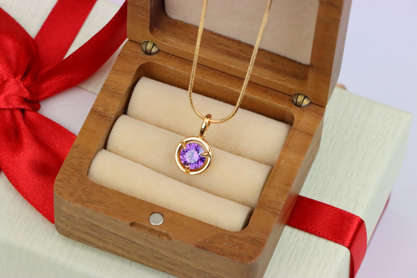 Round Purple Pendant with Gold Finish – Subtle Elegance for Daily Wear,XPPT1705 (2150-6)