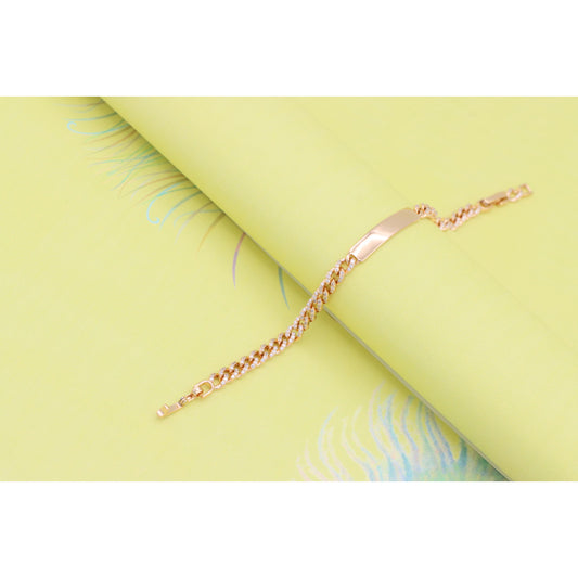 Rose Gold Polished ID Bracelet with Pave Cuban Chain Design, XPBL0943 (2095-2)