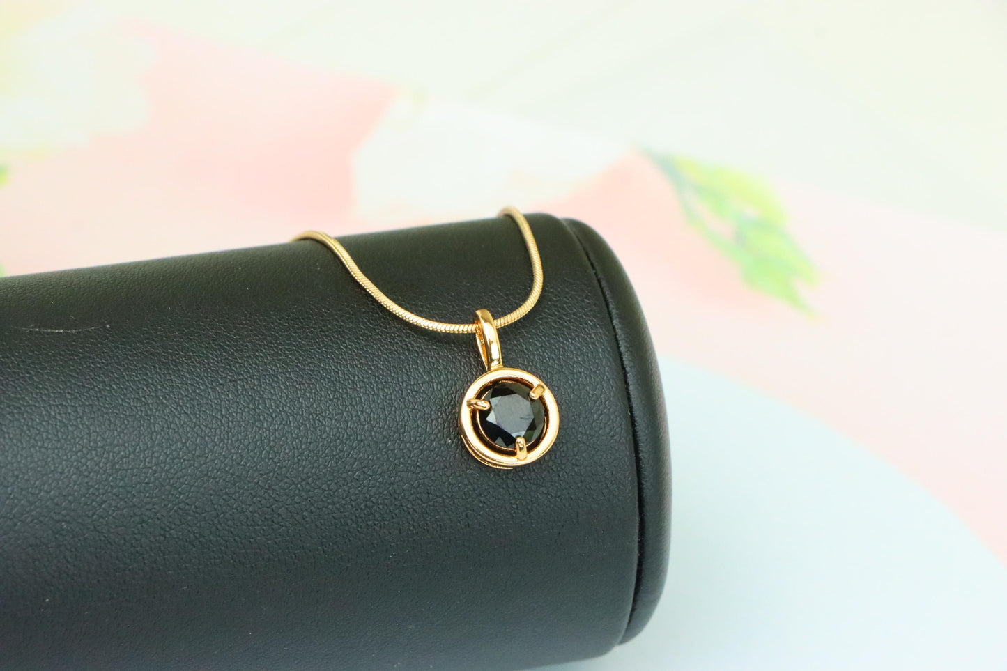 Round Black Pendant with Gold Finish – Elegant Statement Jewelry Piece, XPPT1706 (2150-6)