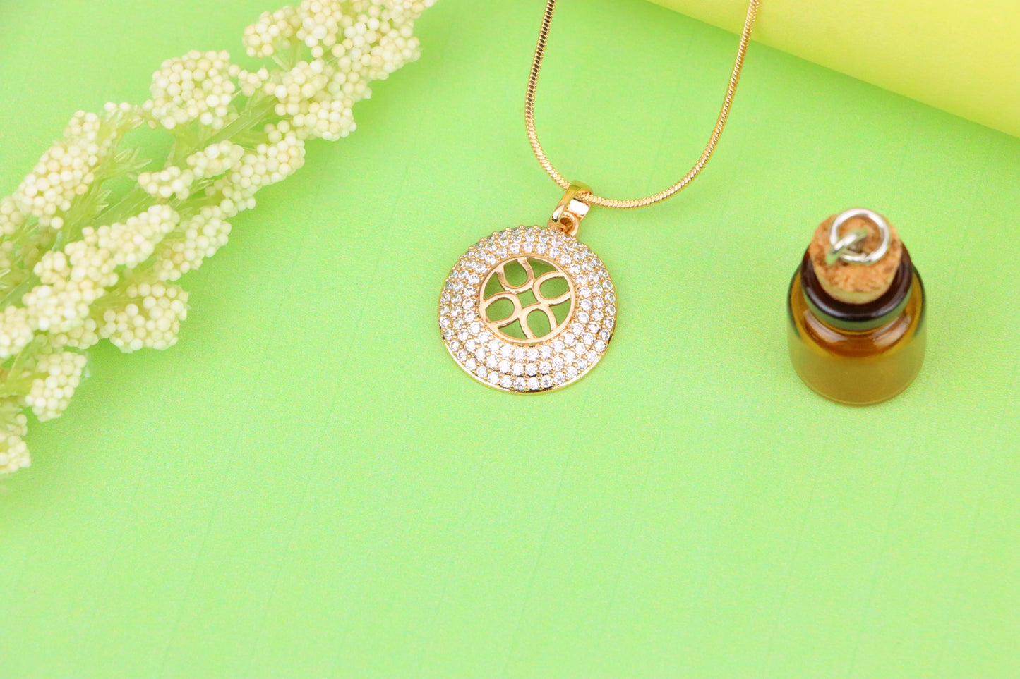 Round Rose Gold Pendant with CZ Accents and Elegant Cut-Out Design, XPPT1265 (2127-1)