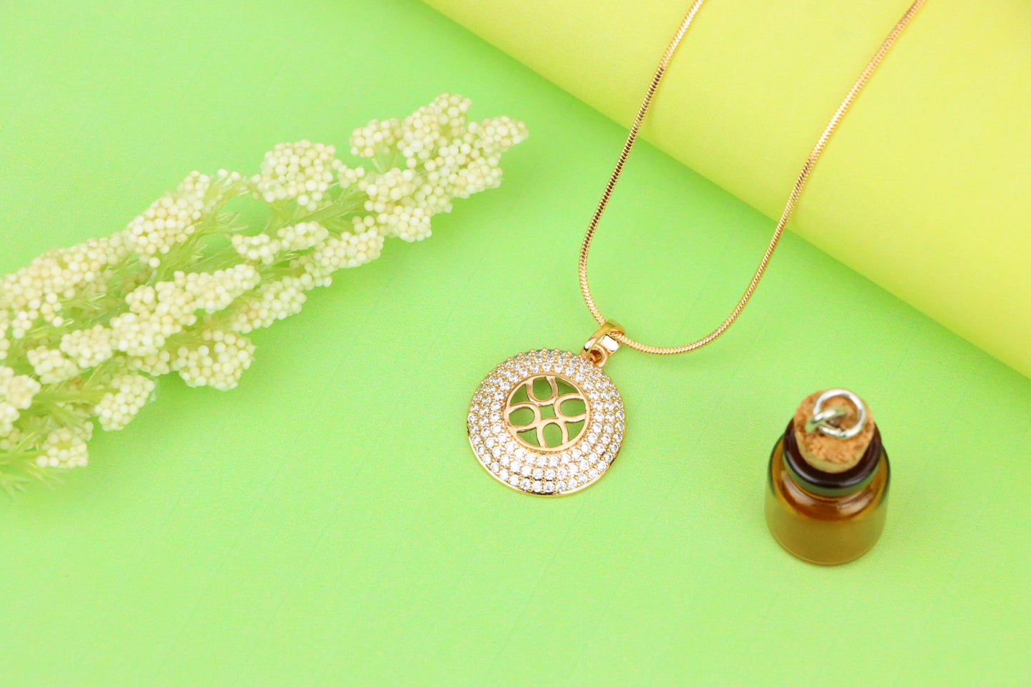 Round Rose Gold Pendant with CZ Accents and Elegant Cut-Out Design, XPPT1265 (2127-1)