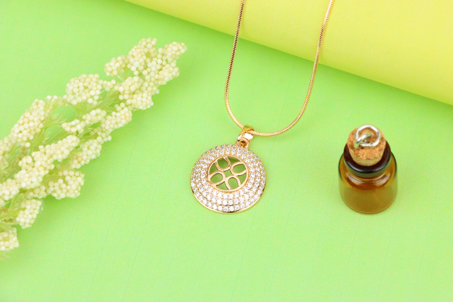Round Rose Gold Pendant with CZ Accents and Elegant Cut-Out Design, XPPT1265 (2127-1)