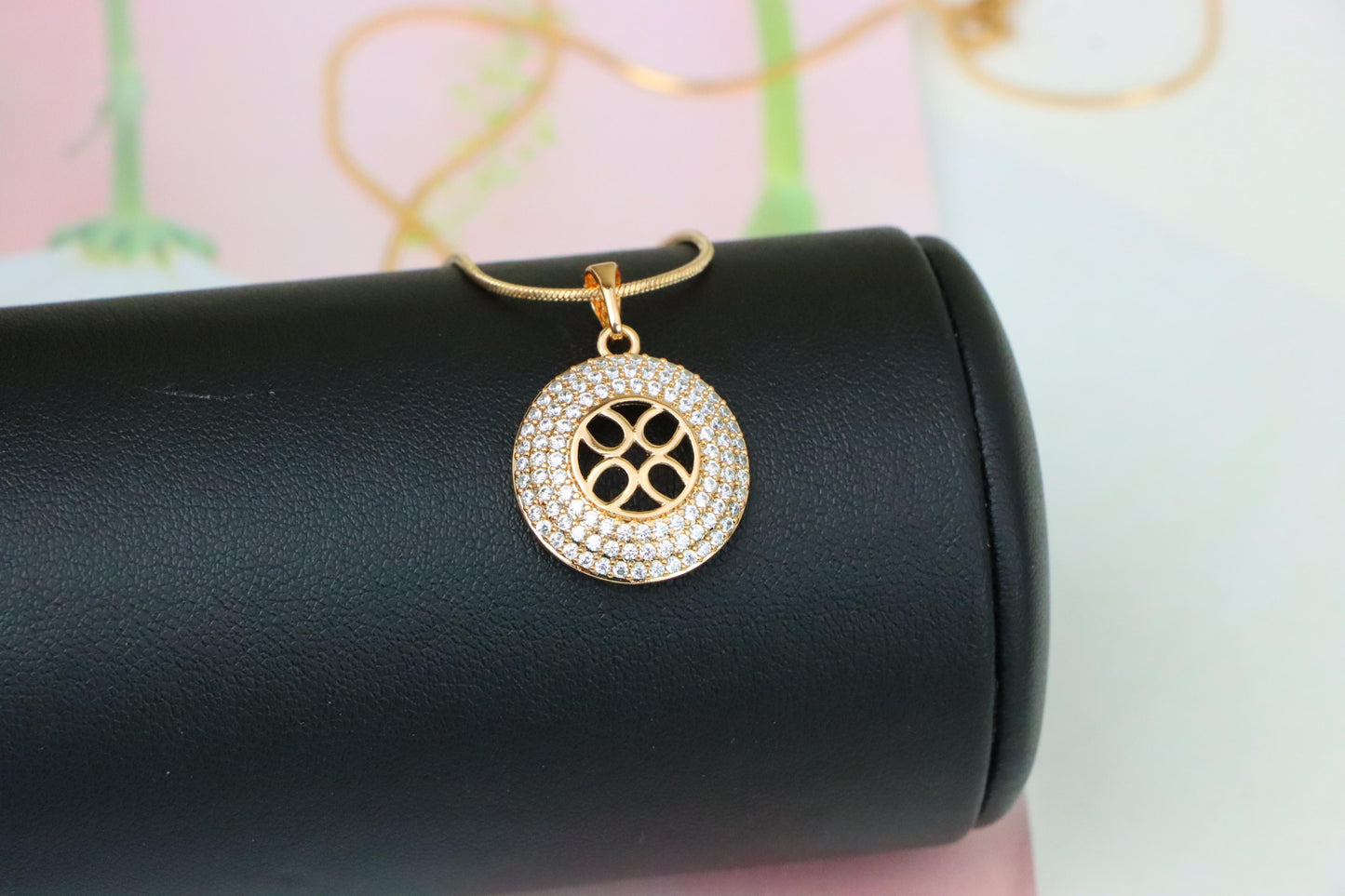 Round Rose Gold Pendant with CZ Accents and Elegant Cut-Out Design, XPPT1265 (2127-1)