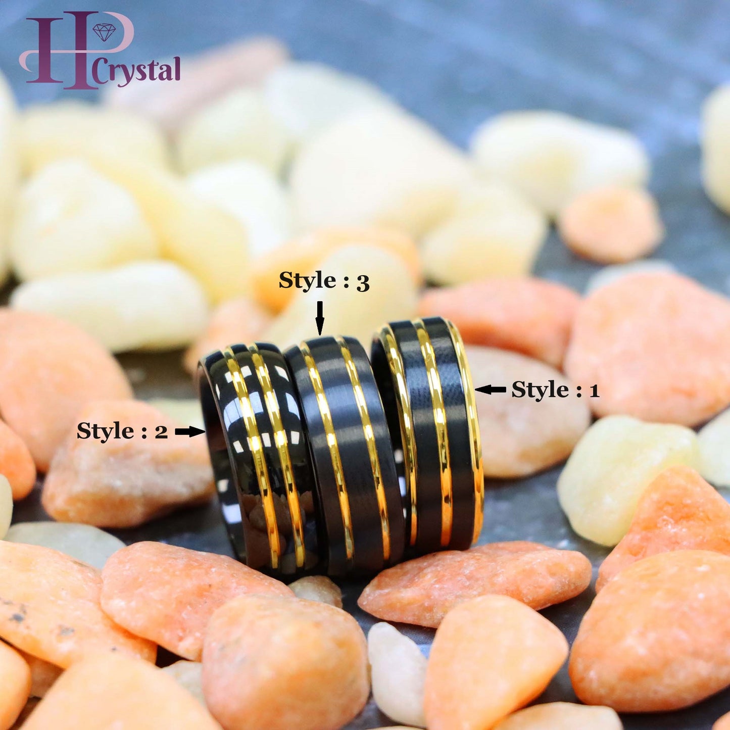 Pinstripe Black & Yellow IP Plated Beveled Edge Tungsten Ring