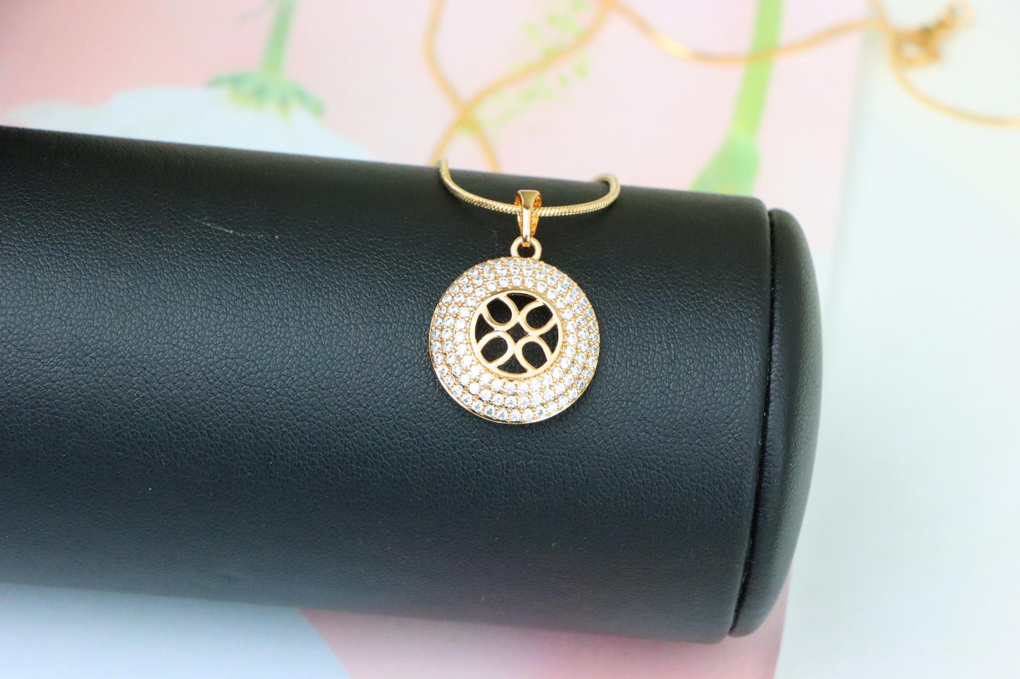 Round Rose Gold Pendant with CZ Accents and Elegant Cut-Out Design, XPPT1265 (2127-1)