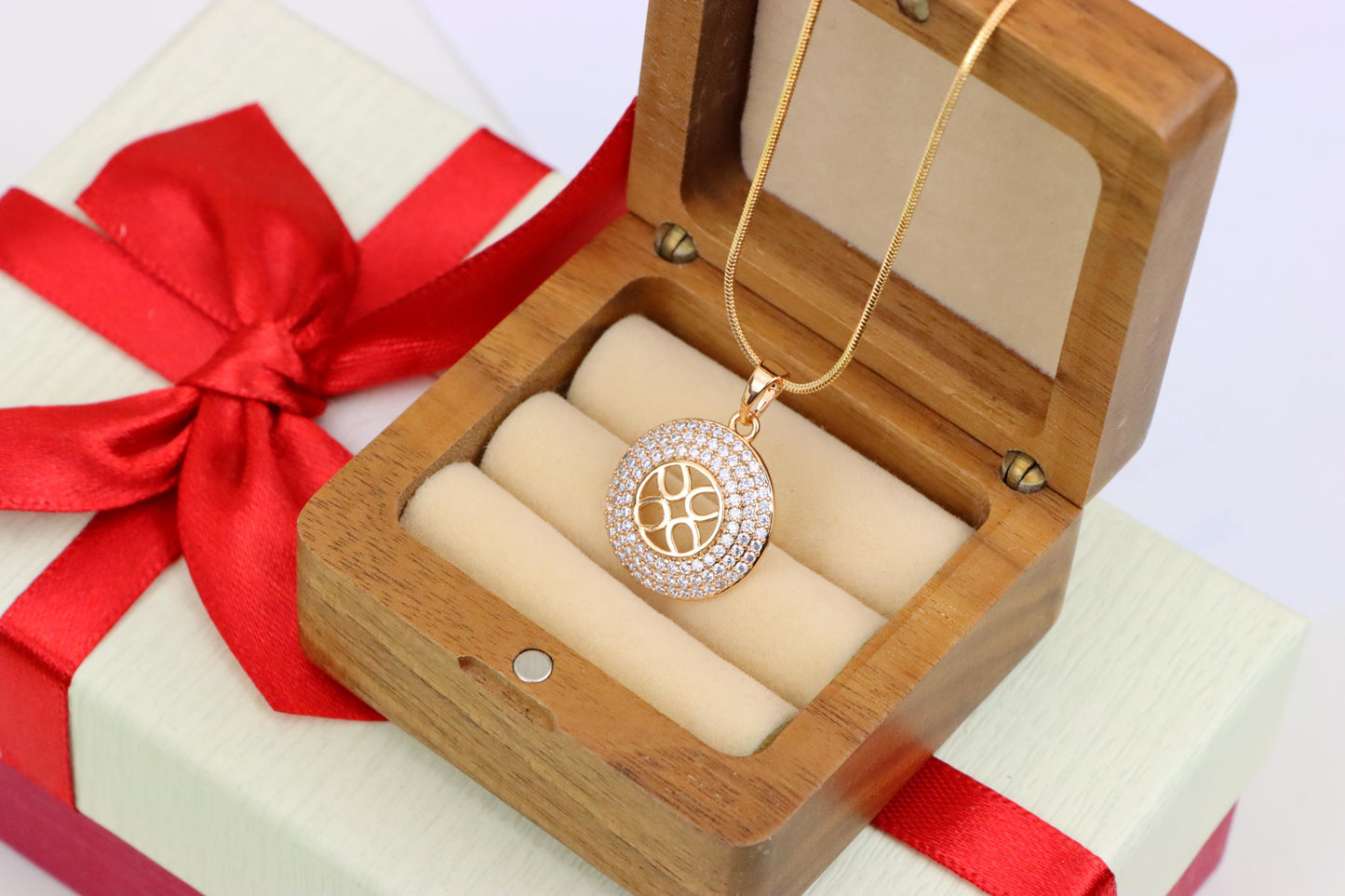 Round Rose Gold Pendant with CZ Accents and Elegant Cut-Out Design, XPPT1265 (2127-1)