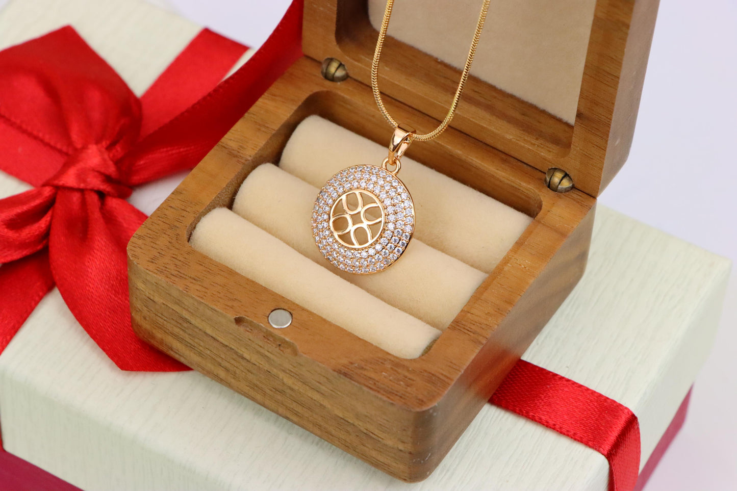 Round Rose Gold Pendant with CZ Accents and Elegant Cut-Out Design, XPPT1265 (2127-1)