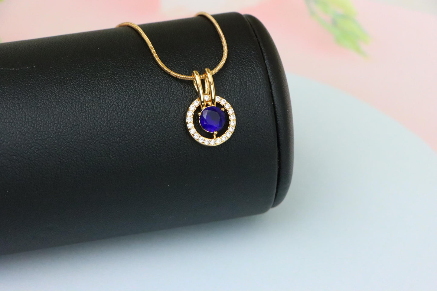 Elegant Blue Center Stone Pendant with Sparkling Halo Frame Design, XPPT1708 (2150-7)